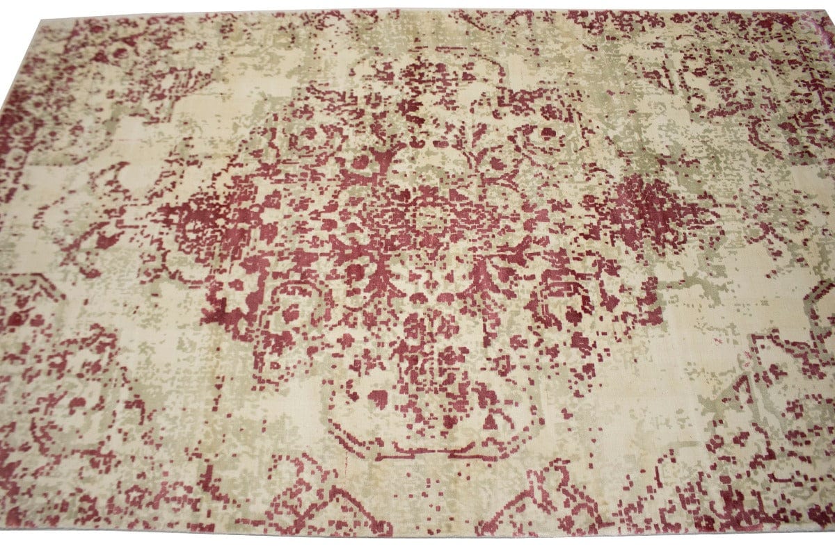 Distressed Cream Floral 5X8 Hand-Loomed Modern Rug