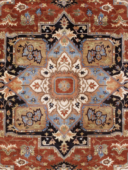 Serapi Collection Hand-Knotted Rust Wool Area Rug- 7'10'' X 9'11''
