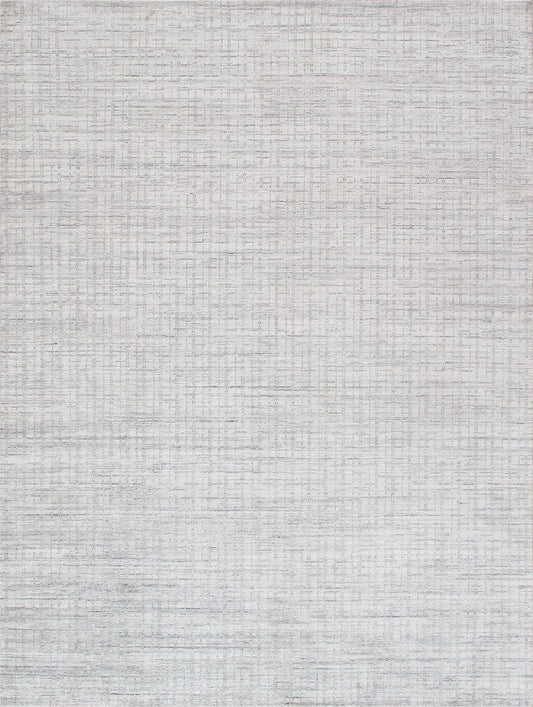 Slate Collection Hand-Loomed Ivory/Silver Bsilk & Wool Area Rug-12' 0" X 15' 0"
