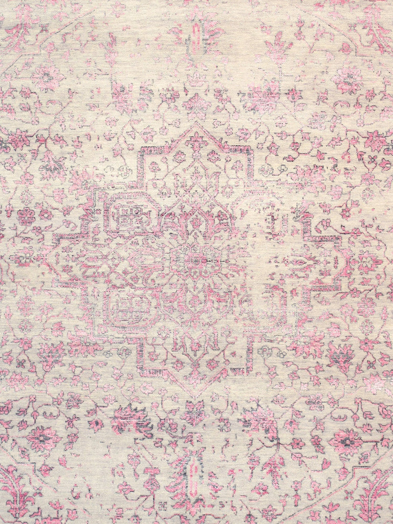 Pasargad Home Transitional Collection Hand Knotted Bsilk & Wool Area Rug, 8' 0" X 10' 1", Silver/Pink