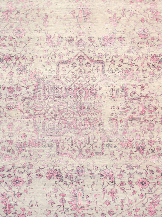 Pasargad Home Transitional Collection Hand Knotted Bsilk & Wool Area Rug, 8' 0" X 10' 1", Silver/Pink