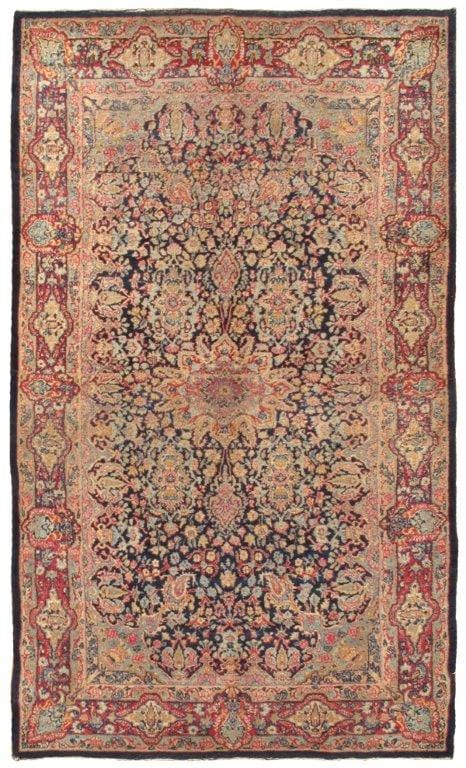 Antique Lavar Collection Navy Lamb's Wool Area Rug- 3'10" X 6' 6"