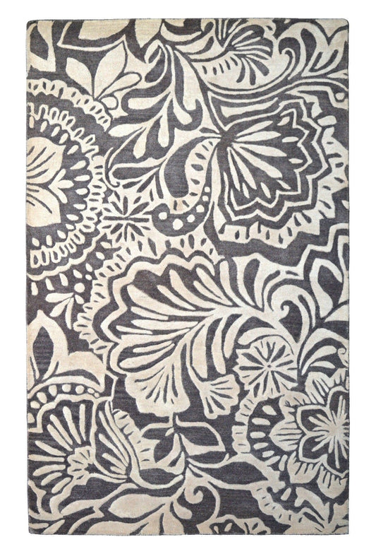 Ivory Floral 5X8 Hand-Tufted Modern Rug