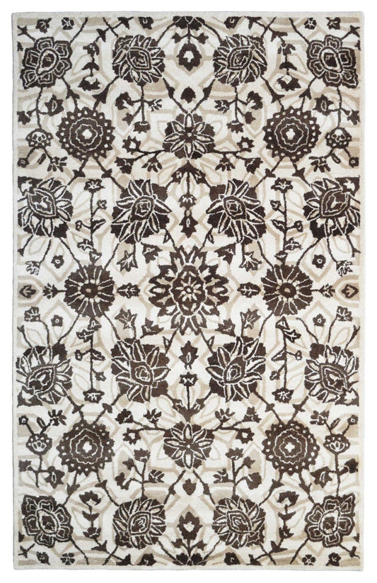 Ivory Floral 5X8 Hand-Tufted Modern Rug