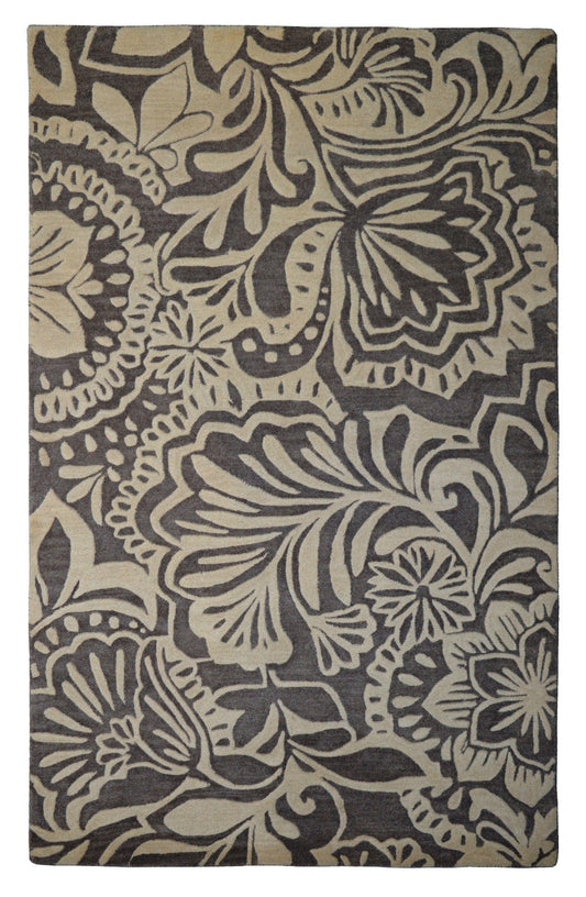 Ivory Floral 5X8 Hand-Tufted Modern Rug