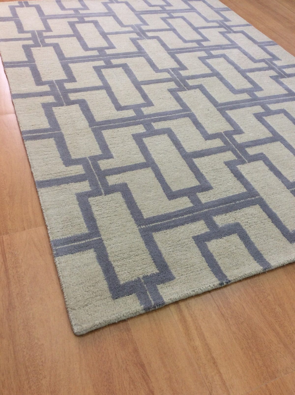 Gray Geometric 5X8 Hand-Tufted Modern Rug