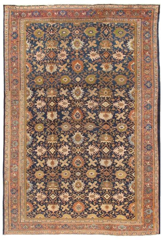 Antique Sultanabad Collection Navy Lamb's Wool Area Rug-10' 0" X 14' 7"
