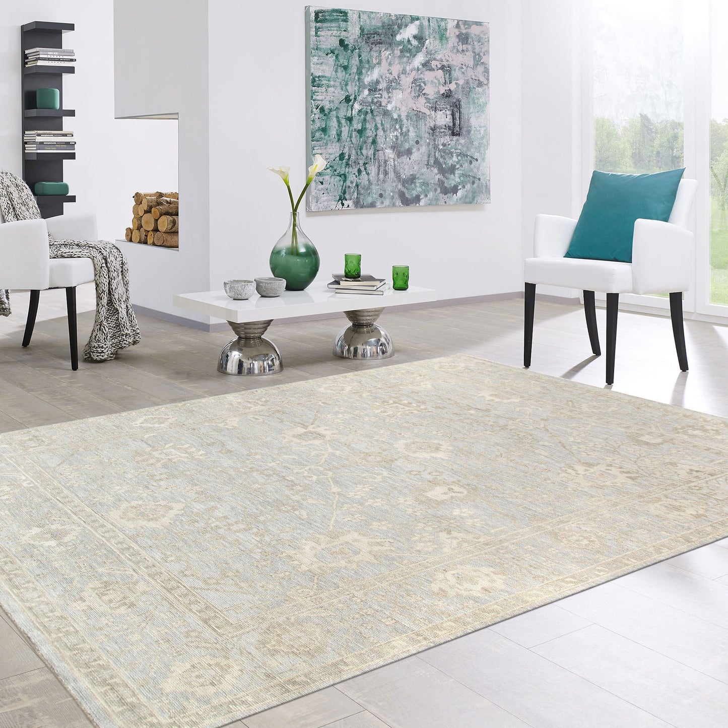 Oushak Collection Hand-Knotted L. Blue Wool Area Rug- 5'11'' X 9' 3''