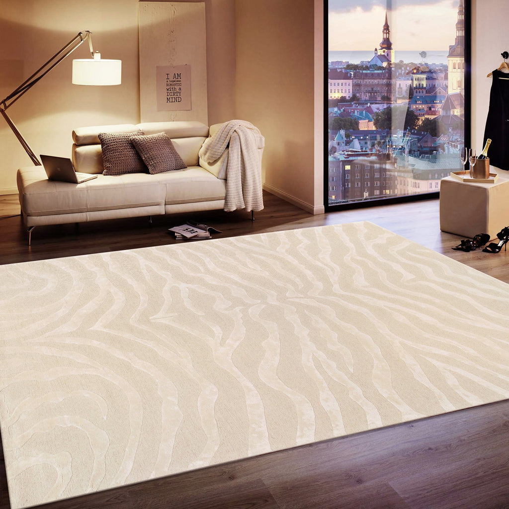 Pasargad Home Edgy Collection Hand-Tufted Bamboo Silk & Wool Area Rug,  9' 9" X 13' 9", Ivory