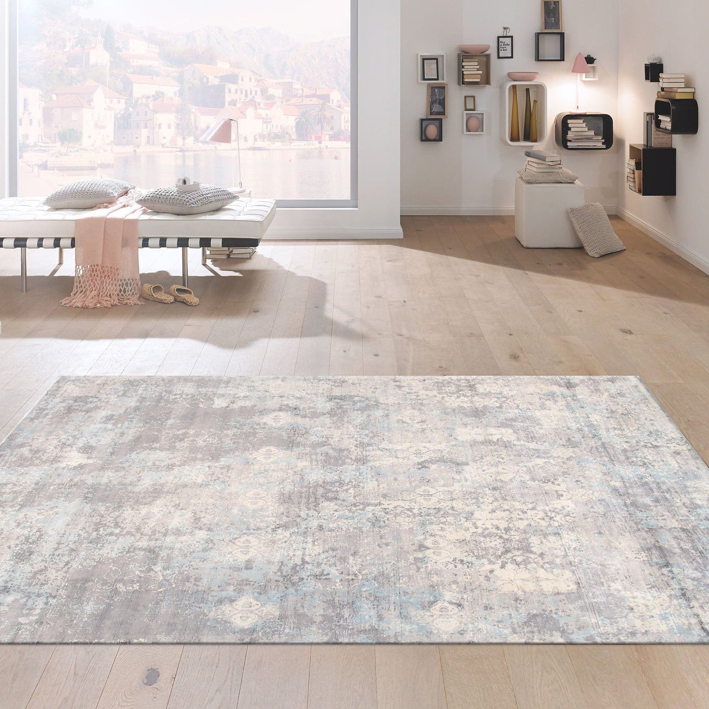Pasargad Home Mirage Collection Hand-Loomed Bamboo Silk Area Rug, 12' 0" X 15' 0", Grey