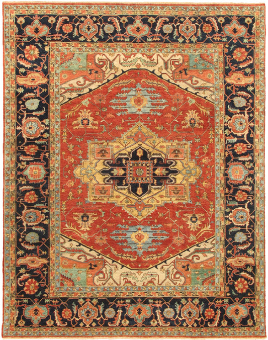 Serapi Collection Hand-Knotted Rust Lamb's Wool Area Rug- 4' 1'' X 6' 3''