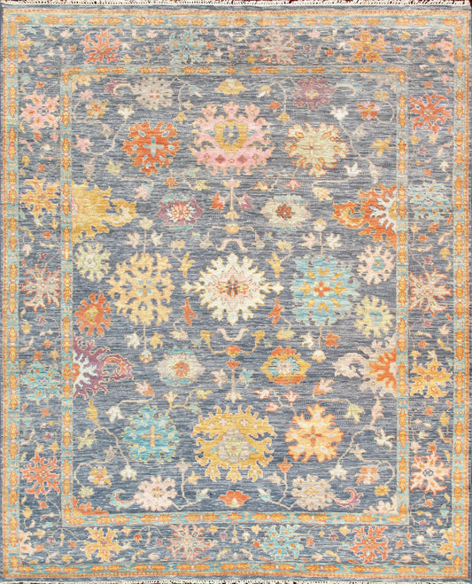 Oushak Collection Hand-Knotted Wool Blue Area Rug- 8' 3" X 10' 2"