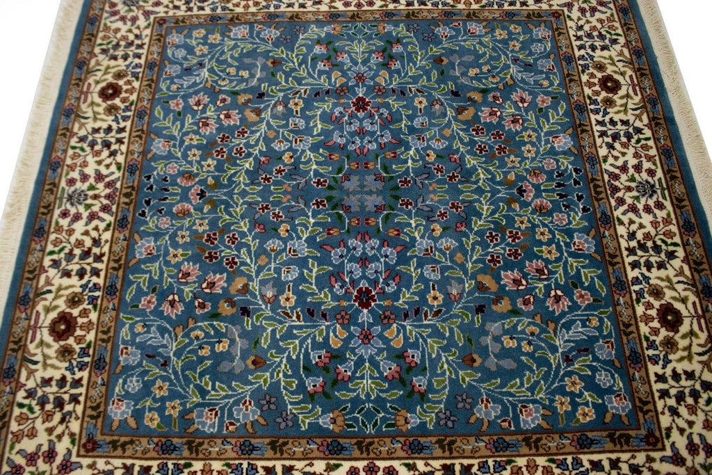 Teal Blue Floral Kirman 5X5 Oriental Square Rug