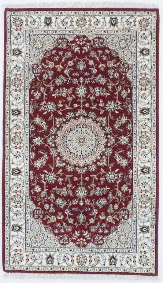 Red Floral 3X5 Indo-Nain Oriental Rug