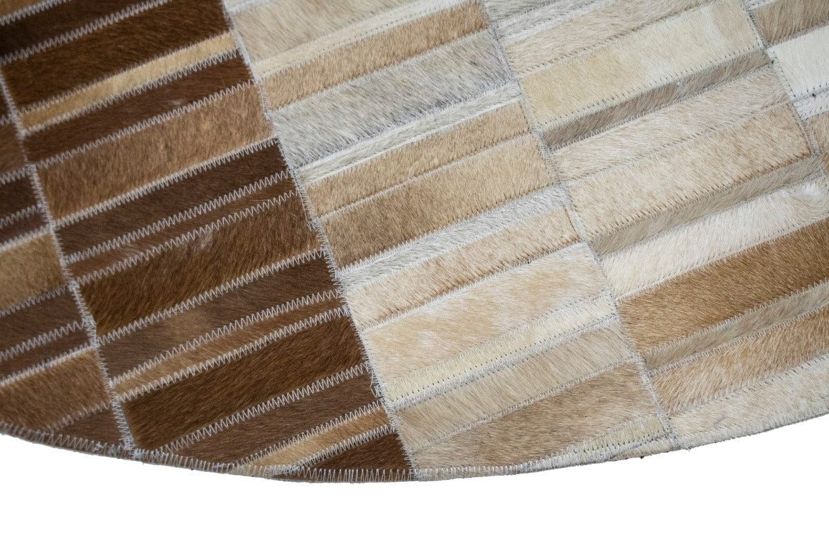 Beige Brown Cowhide 6X6 Modern Leather Round Rug