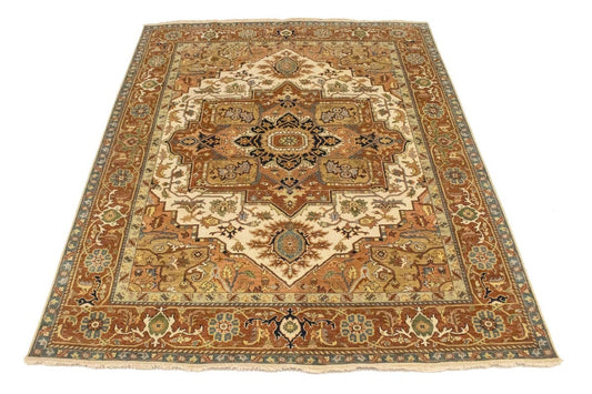 Cream Geometric 8X10 Heriz Serapi Oriental Rug