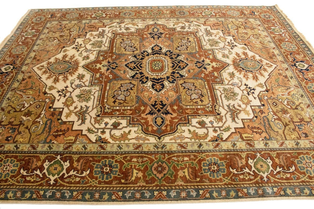 Cream Geometric 8X10 Heriz Serapi Oriental Rug