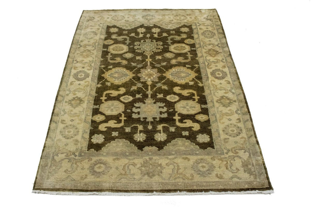 Brown Floral 4X6 Oushak Chobi Oriental Rug