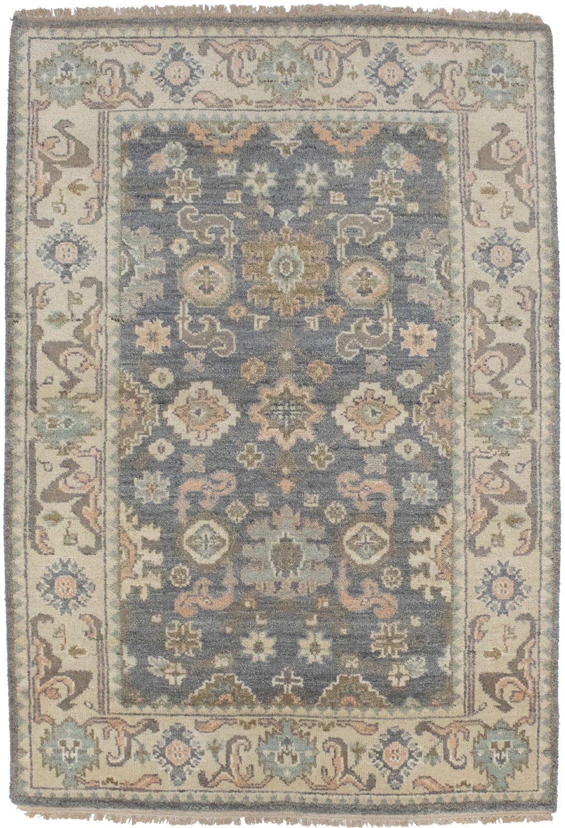 Gray Floral 4X6 Oushak Chobi Oriental Rug