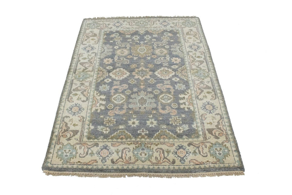 Gray Floral 4X6 Oushak Chobi Oriental Rug