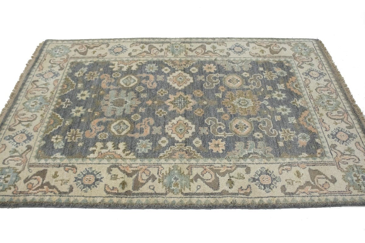 Gray Floral 4X6 Oushak Chobi Oriental Rug