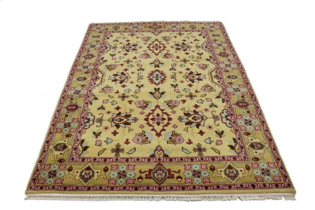 Buff Beige Floral 5'5X7'6 Oushak Chobi Oriental Rug