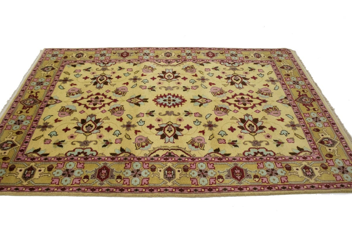 Buff Beige Floral 5'5X7'6 Oushak Chobi Oriental Rug