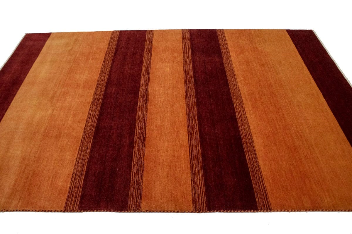 Bright Crimson Modern Stripes 6X8 Gabbeh Oriental Rug