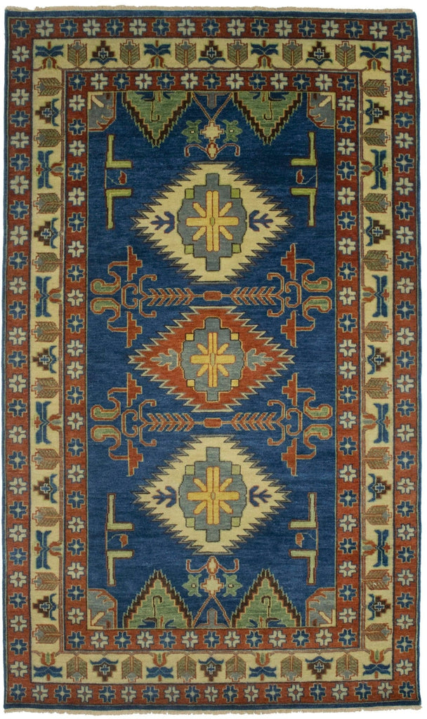 Blue Geometric 5X8 Kazak Oriental Rug