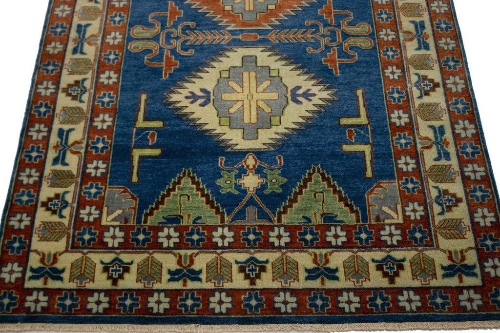 Blue Geometric 5X8 Kazak Oriental Rug