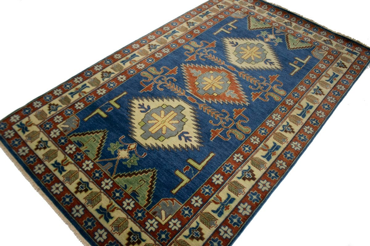 Blue Geometric 5X8 Kazak Oriental Rug