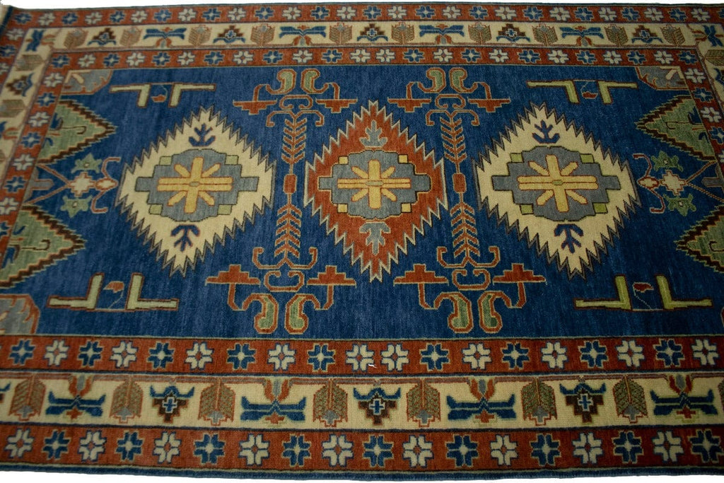 Blue Geometric 5X8 Kazak Oriental Rug