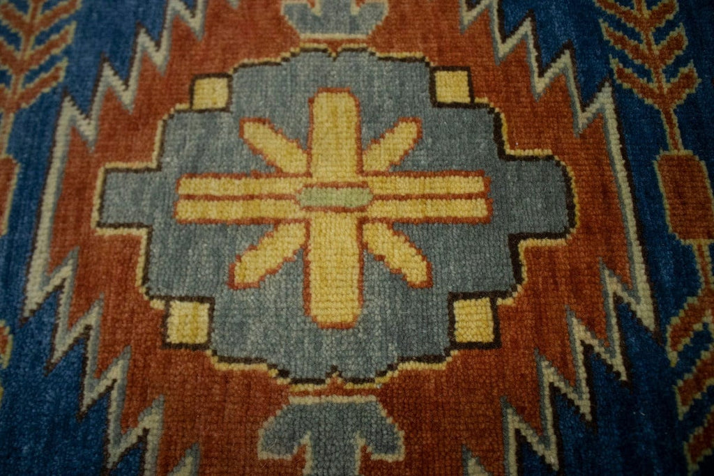 Blue Geometric 5X8 Kazak Oriental Rug