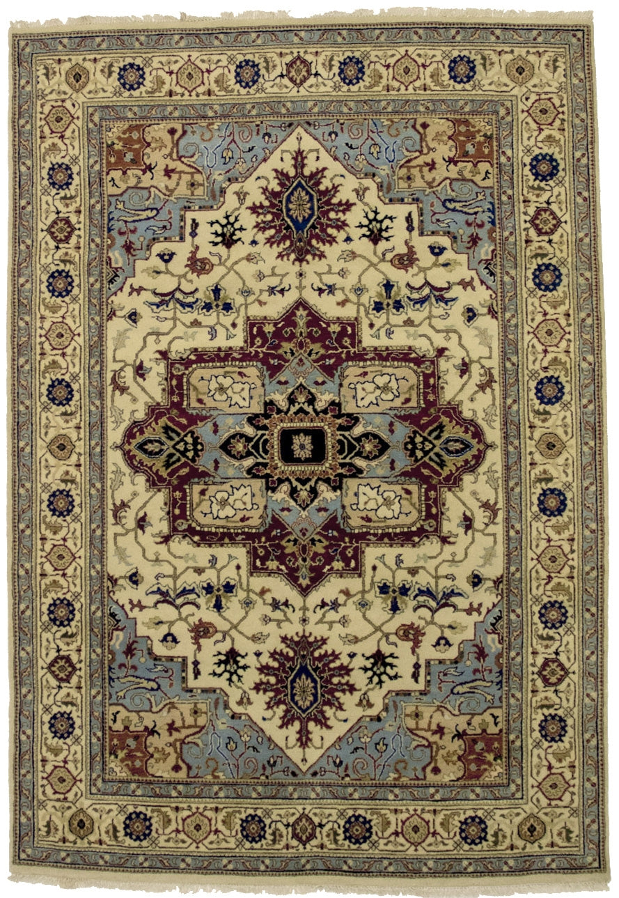 Cream Geometric Floral 6X8 Heriz Serapi Oriental Rug