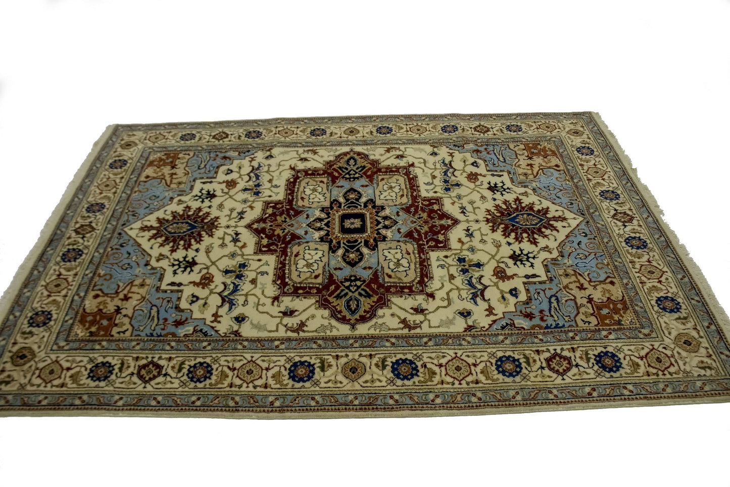 Cream Geometric Floral 6X8 Heriz Serapi Oriental Rug