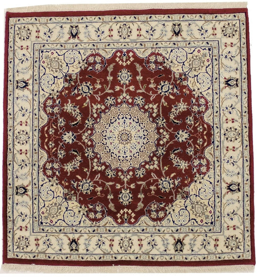Red Floral 4X4 Indo-Nain Oriental Square Rug