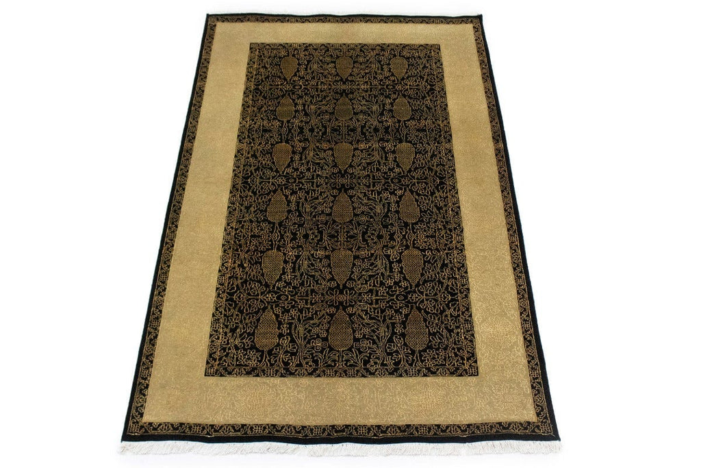 Black Floral 5X8 Modern Oriental Rug