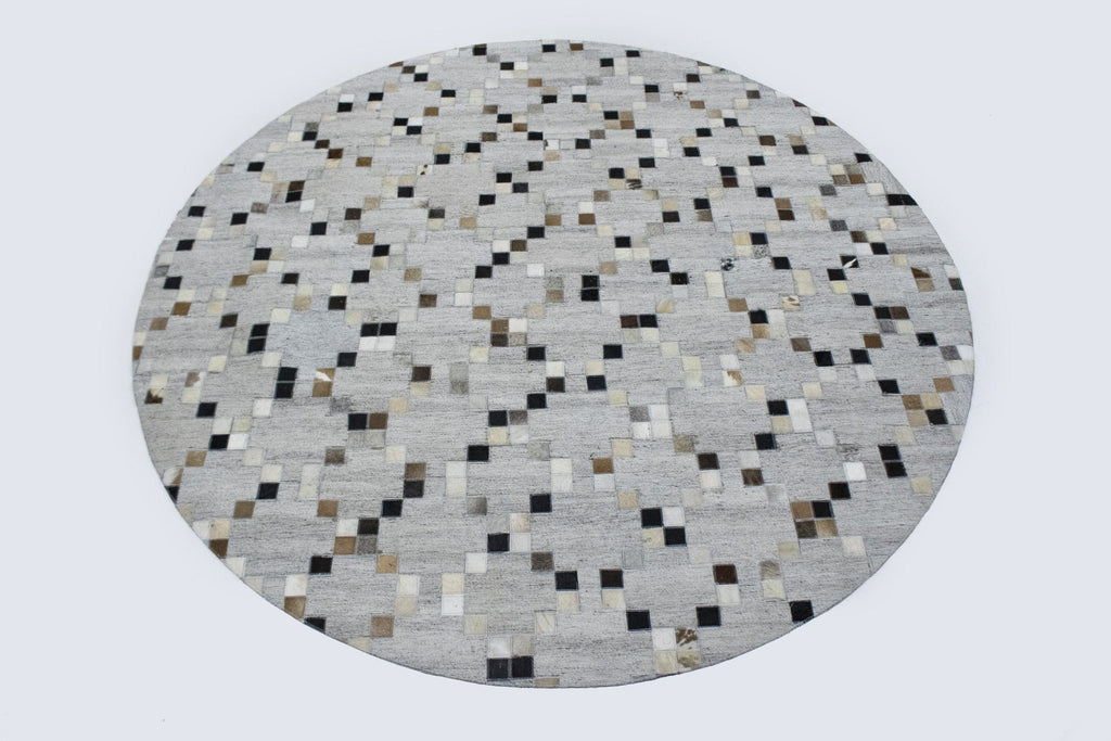 Grey Geometric 6X6 Modern Cowhide Patchwork Print Oriental Rug