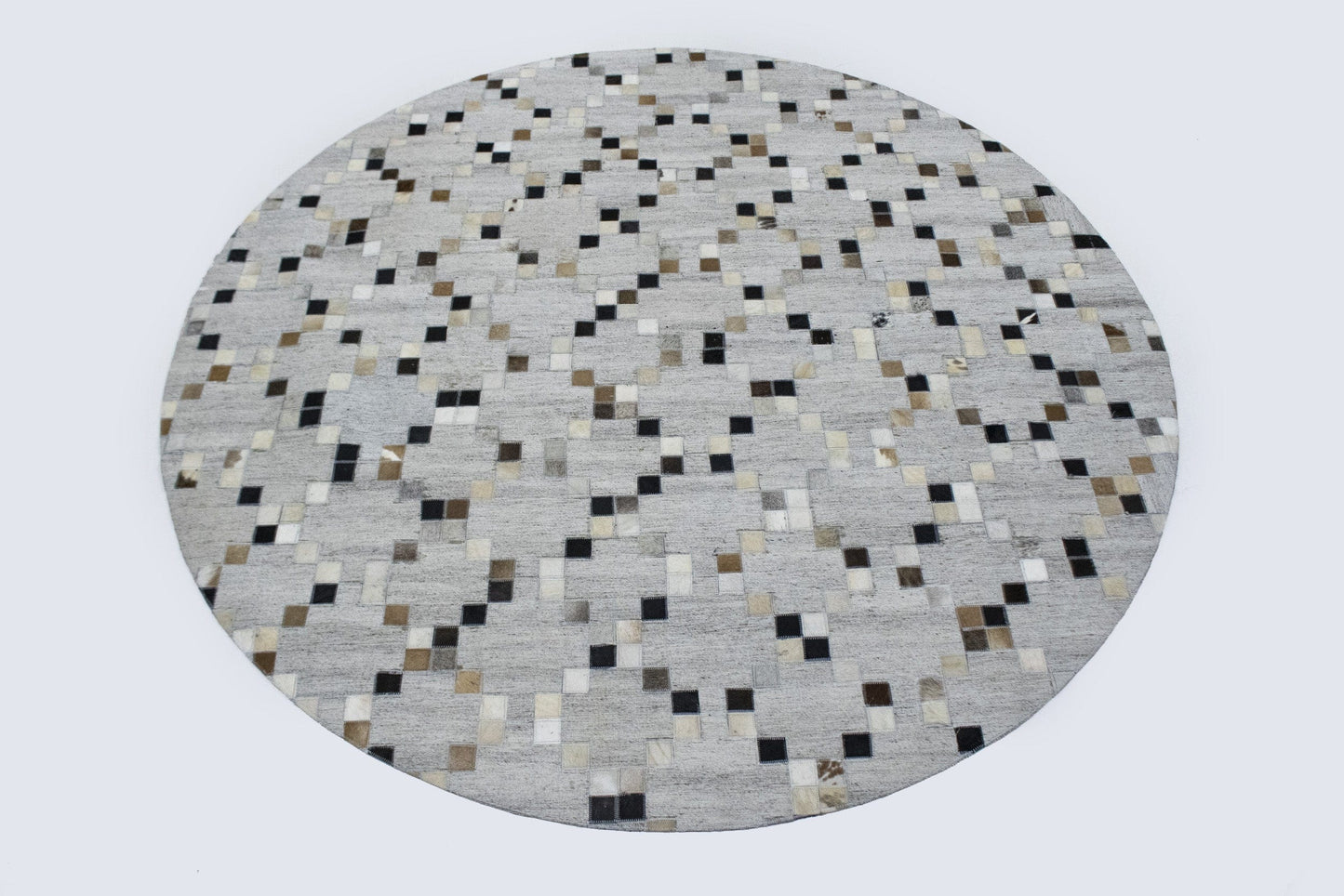 Grey Geometric 6X6 Modern Cowhide Patchwork Print Oriental Rug