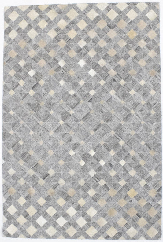 Grey Geometric 4X6 Modern Cowhide Patchwork Print Oriental Rug