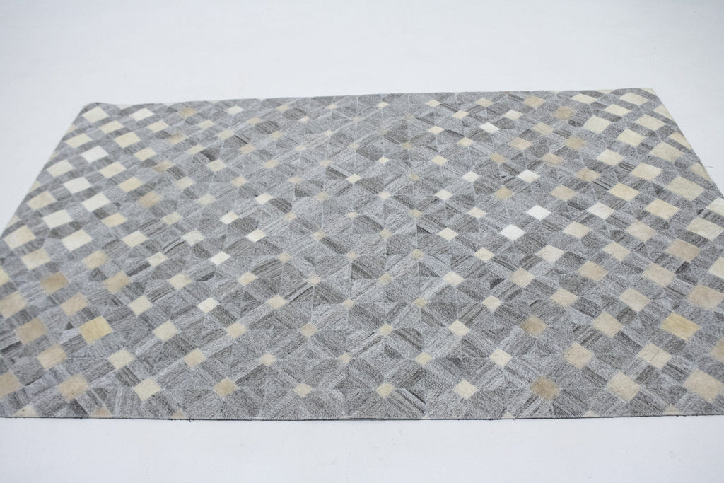 Grey Geometric 4X6 Modern Cowhide Patchwork Print Oriental Rug