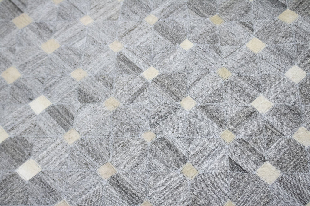 Grey Geometric 4X6 Modern Cowhide Patchwork Print Oriental Rug