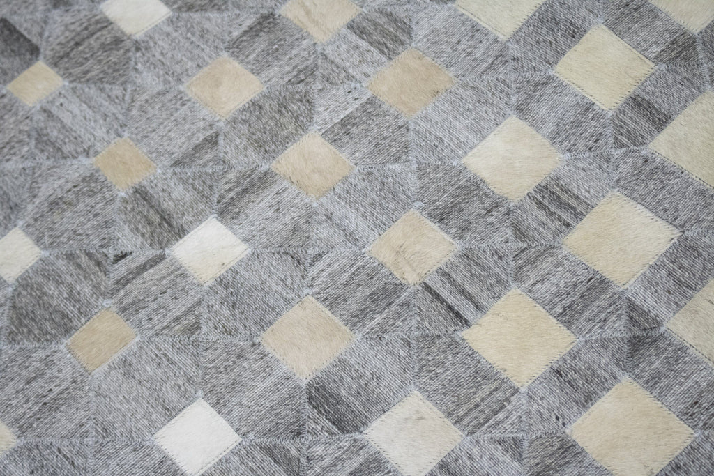 Grey Geometric 4X6 Modern Cowhide Patchwork Print Oriental Rug