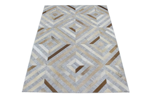 Gray Geometric 4X6 Cowhide Patchwork Modern Rug