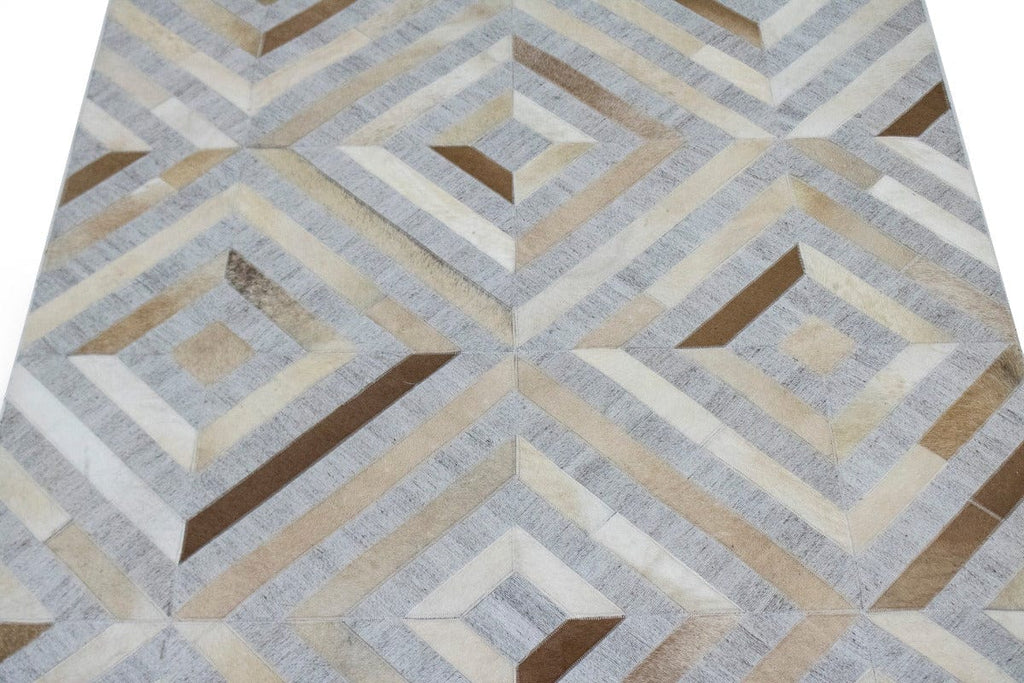 Gray Geometric 4X6 Cowhide Patchwork Modern Rug