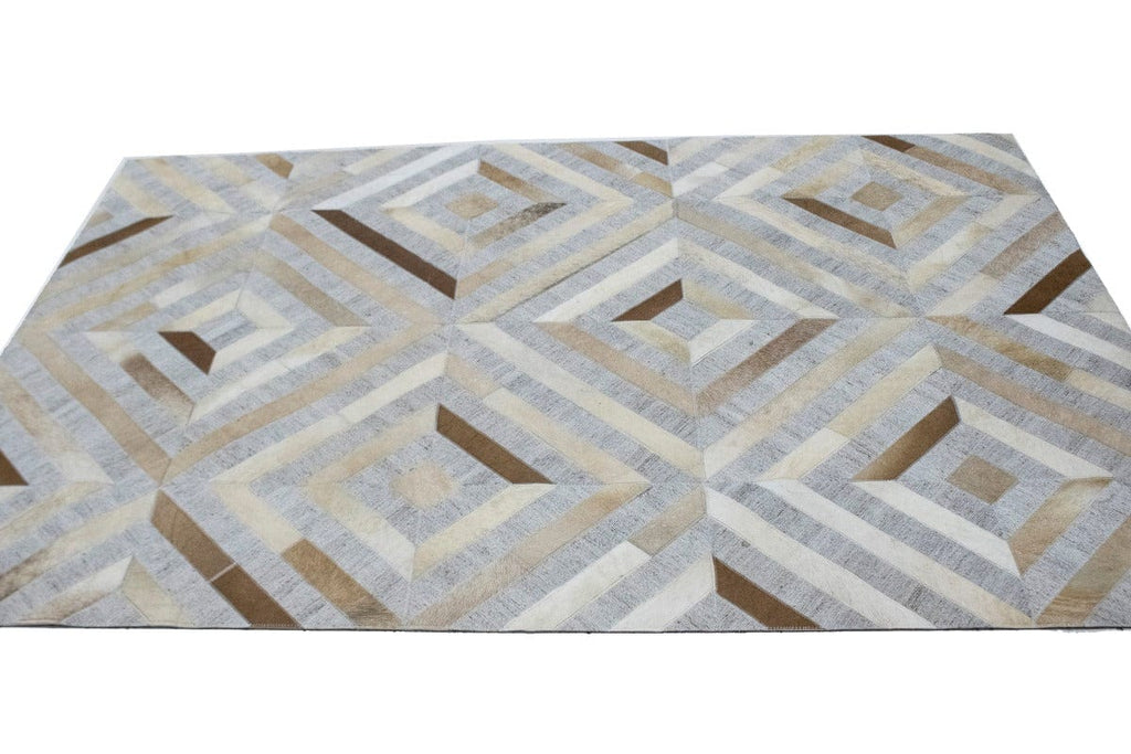 Gray Geometric 4X6 Cowhide Patchwork Modern Rug