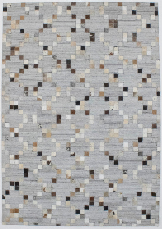 Gray Geometric 4X6 Cowhide Patchwork Modern Rug