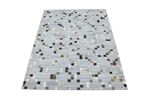 Gray Geometric 4X6 Cowhide Patchwork Modern Rug