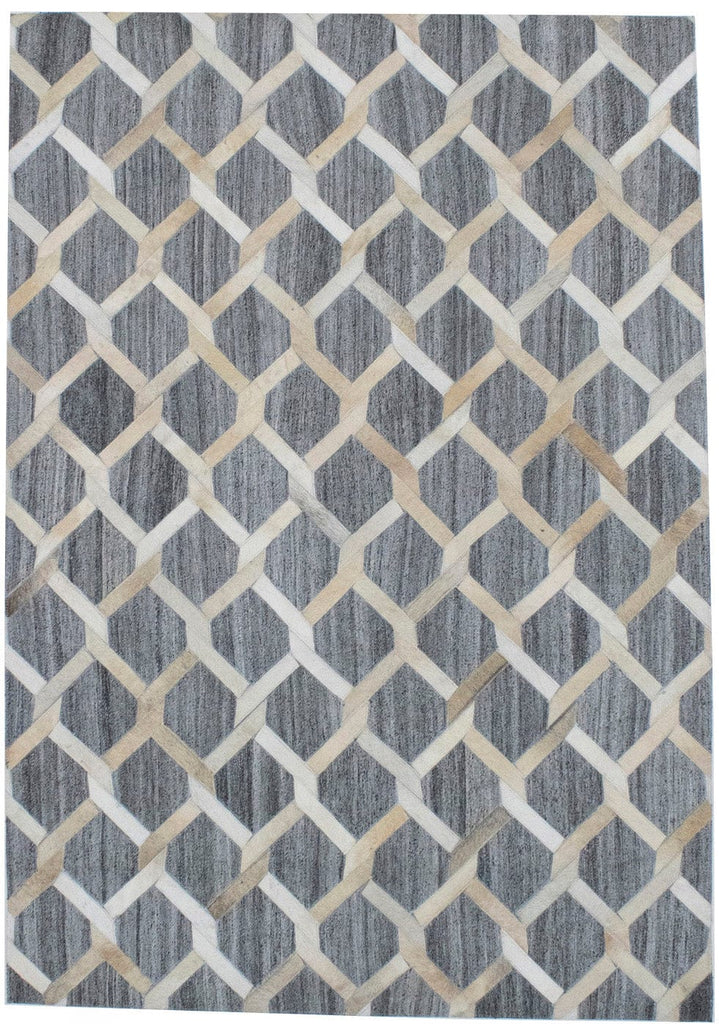 Gray Beige Geometric 4X6 Cowhide Patchwork Modern Rug