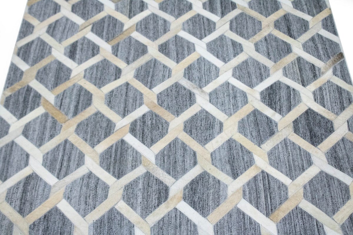 Gray Beige Geometric 4X6 Cowhide Patchwork Modern Rug